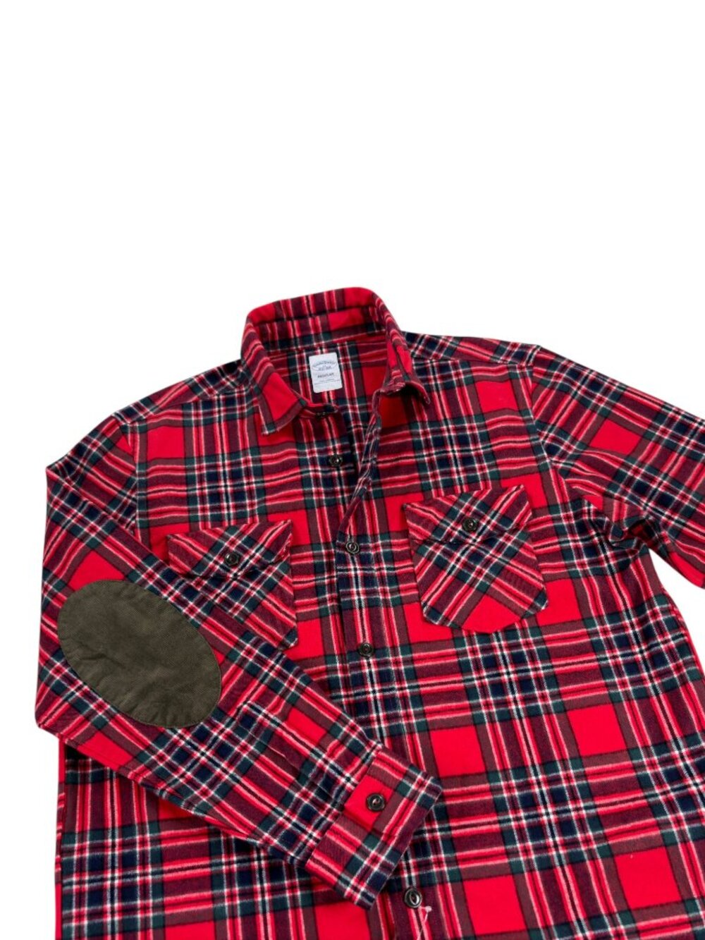 Brooks Brothers Heavyweight Flannel Shirt Mens Size M Elbow Patch Red Plaid